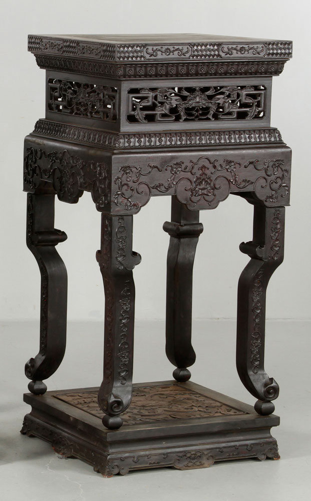 Appraisal: - Chinese Zitan Stand Zitan stand China square top carved