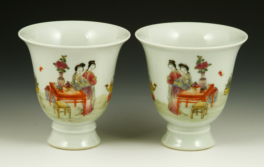 Appraisal: - Pr Famille Rose Porcelain Cups Pair of famille rose