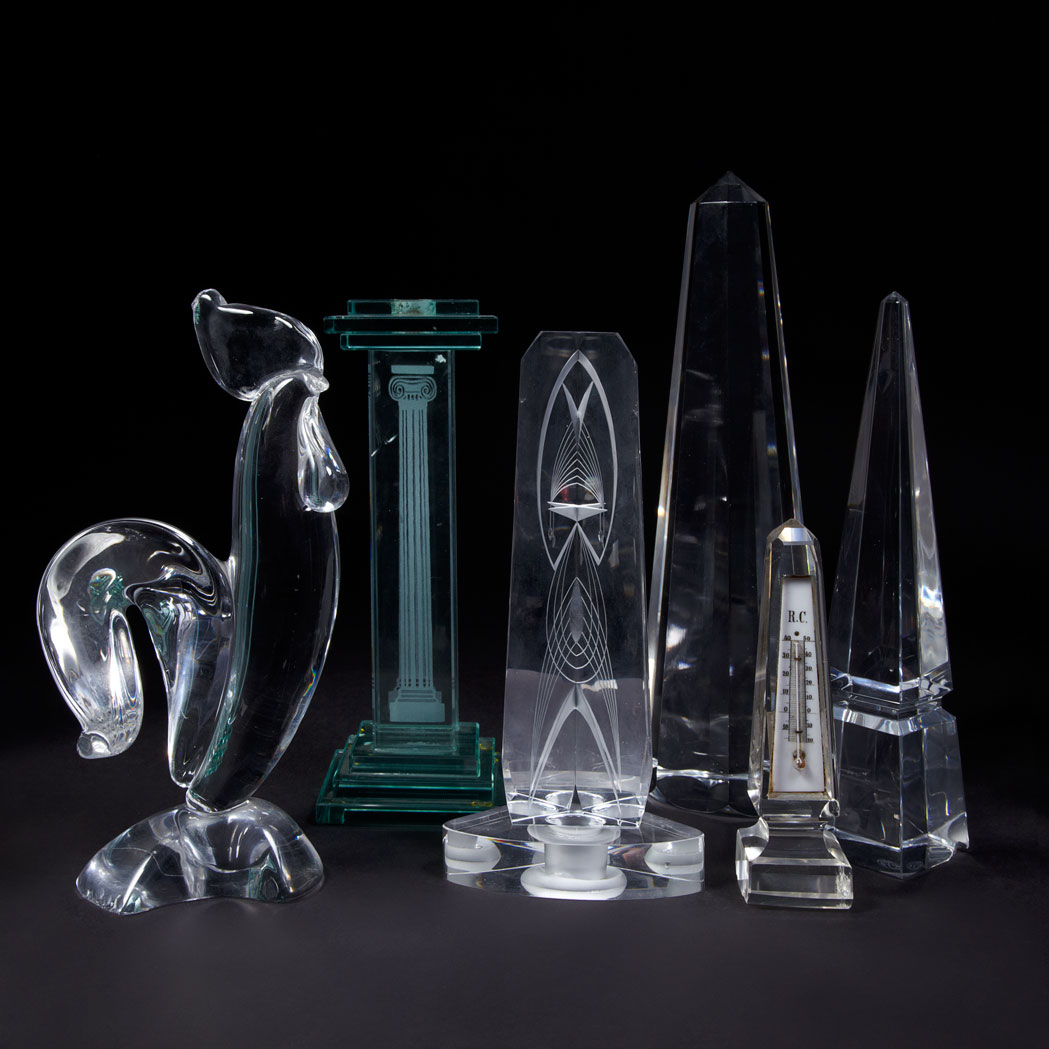 Appraisal: Group of Glass Articles Comprising a set of four obelisks