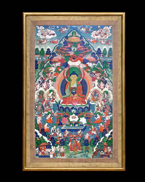 Appraisal: A Tibetan thangka depicting Buddha th th century Color and