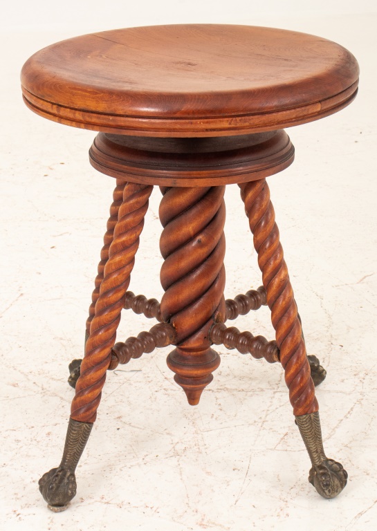 Appraisal: VICTORIAN MAHOGANY ADJUSTABLE STOOL Victorian mahogany adjustable stool with twisted-form