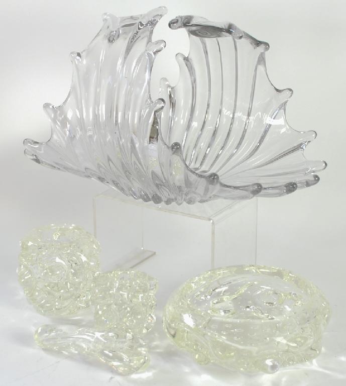 Appraisal: LARGE STUDIO CLEAR GLASS 'SPLASH' PATTERN BASKET cm high cm