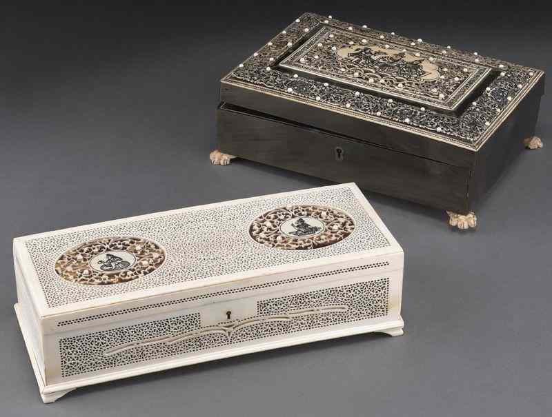 Appraisal: Anglo-Indian ivory boxes including International buyers should note that several