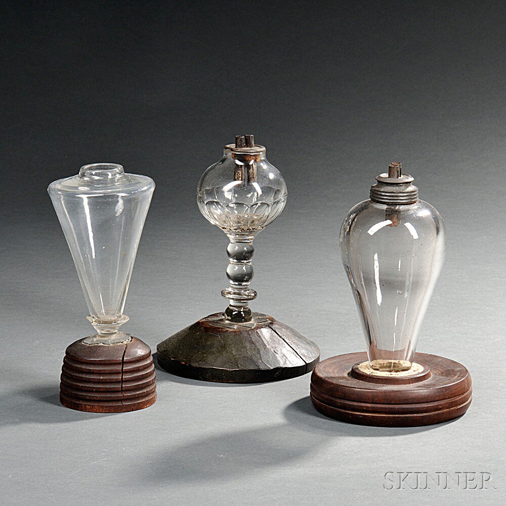 Appraisal: Three Make-do Oil Lamps America th century three colorless blown