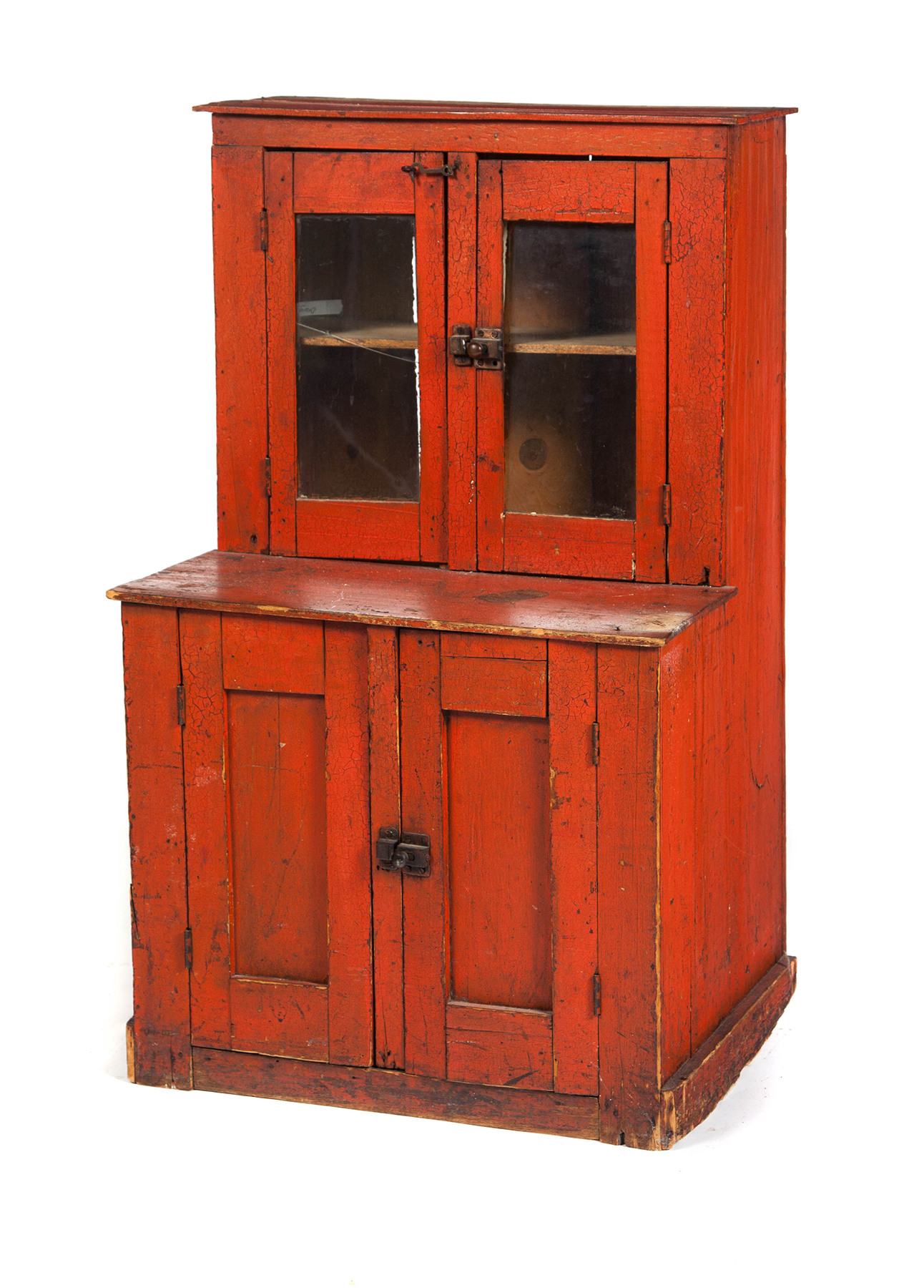 Appraisal: AMERICAN CHILD-SIZE STEPBACK CUPBOARD Early th century pine One-piece cupboard