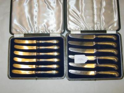 Appraisal: A SET OF SIX TEA KNIVES the pistol handles moulded