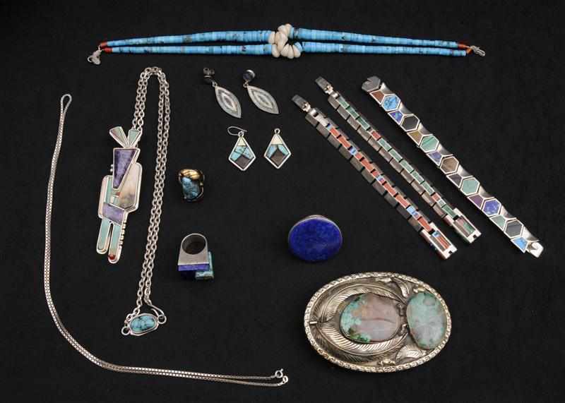 Appraisal: ASSORTED JEWELRY Comprising rings bracelets and necklaces Longest necklace in