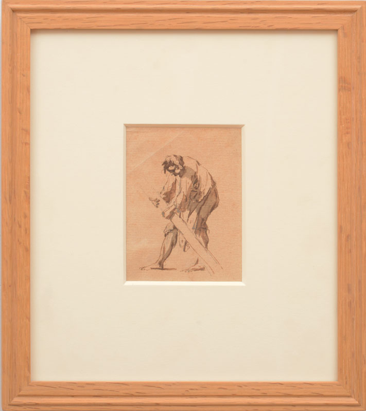 Appraisal: ITALIAN SCHOOL STANDING MAN LIFTING A BEAM Pencil and ink