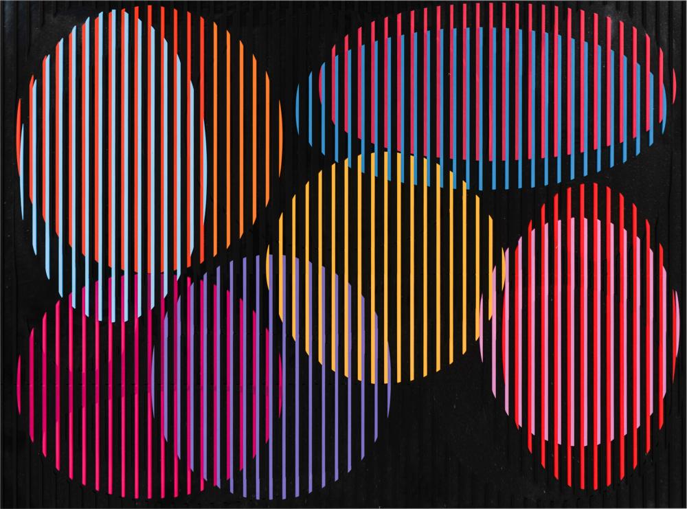 Appraisal: YAACOV AGAM B ABSTRACTcolor screenprint on mirror glass mounted on