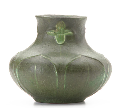 Appraisal: GRUEBY Squat vessel by Wilhemina Post with light green quatrefoils