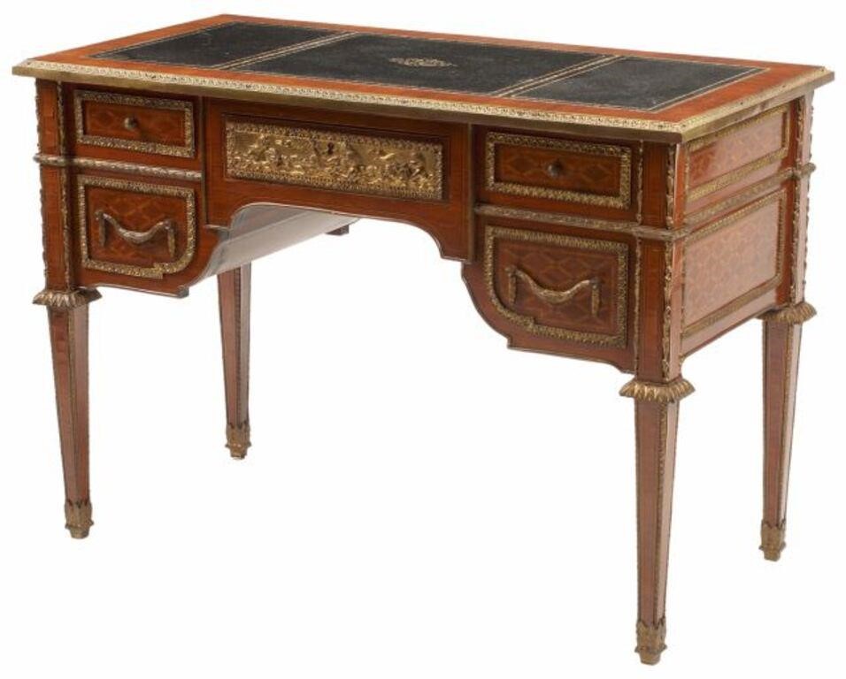 Appraisal: Louis XVI style inlaid writing desk with bronze dore mounts