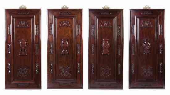 Appraisal: A Set of Four Chinese Carved Hardwood Panels each of