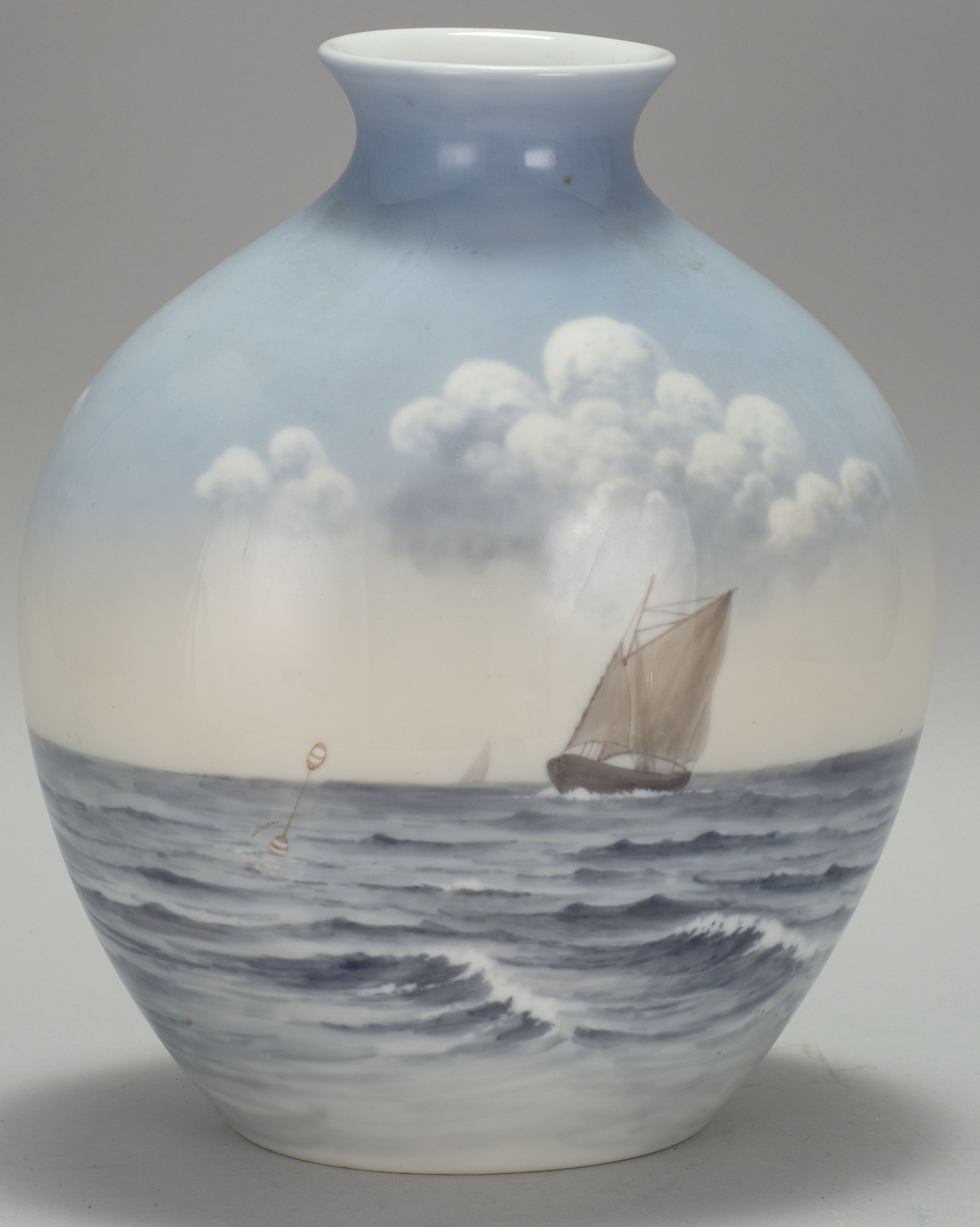 Appraisal: ROYAL COPENHAGEN PORCELAIN VASE Early th CenturyWith sailing vessel design