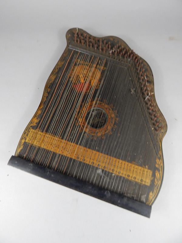 Appraisal: A German King Edward VII coronation harp with printed decoration