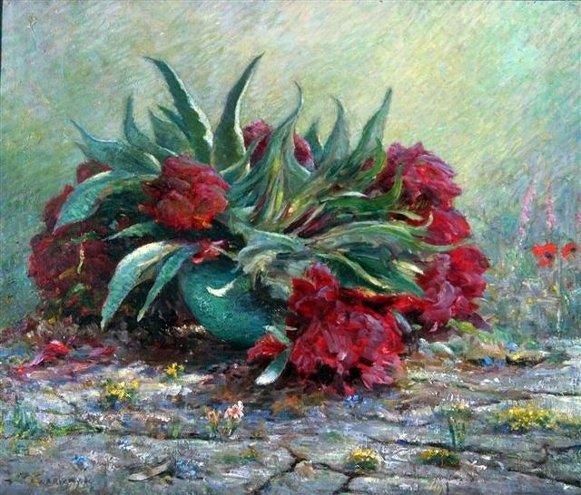 Appraisal: WILLIAM AUGUSTUS RIXON British - 'Floppy Peonies' signed lower left