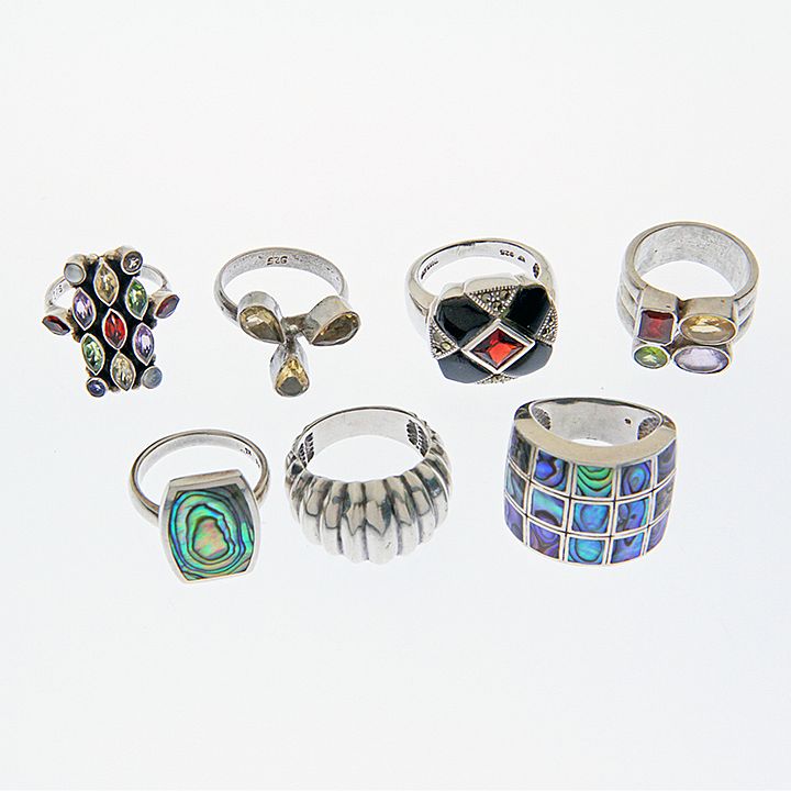 Appraisal: Seven Sterling Rings An assortment of signed sterling rings with