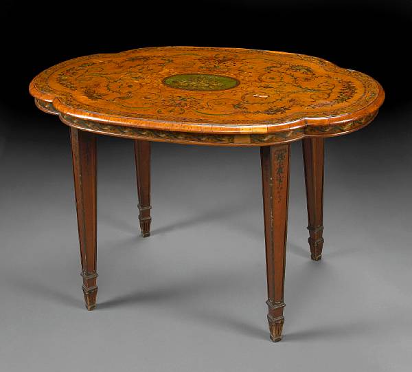 Appraisal: A George III style paint decorated satinwood table early th