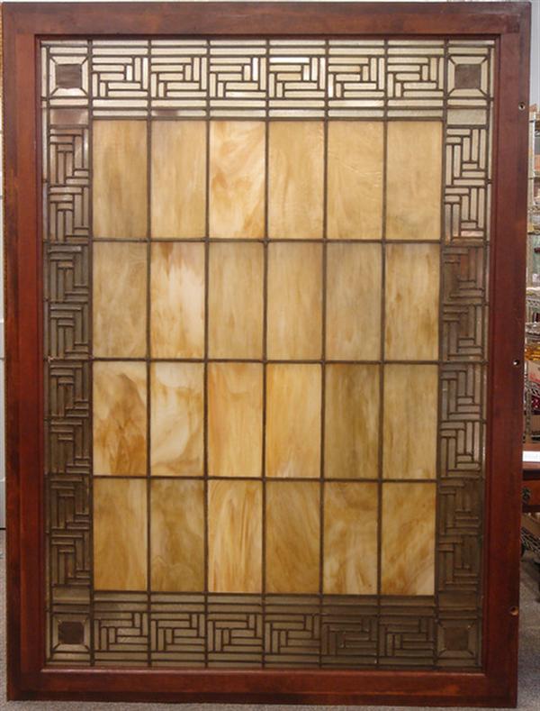 Appraisal: Arts Crafts style stained glass panel pine frame with brass