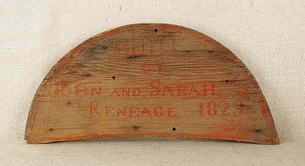 Appraisal: Painted blessing board inscribed Built by John and Sarah Keneage