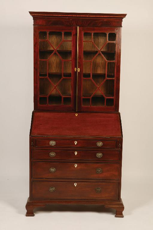 Appraisal: A GEORGE III MAHOGANY BUREAU BOOKCASE the upper section with