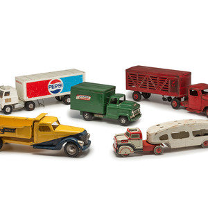 Appraisal: Five Pressed Metal Toy Trucks th Century comprising a tin