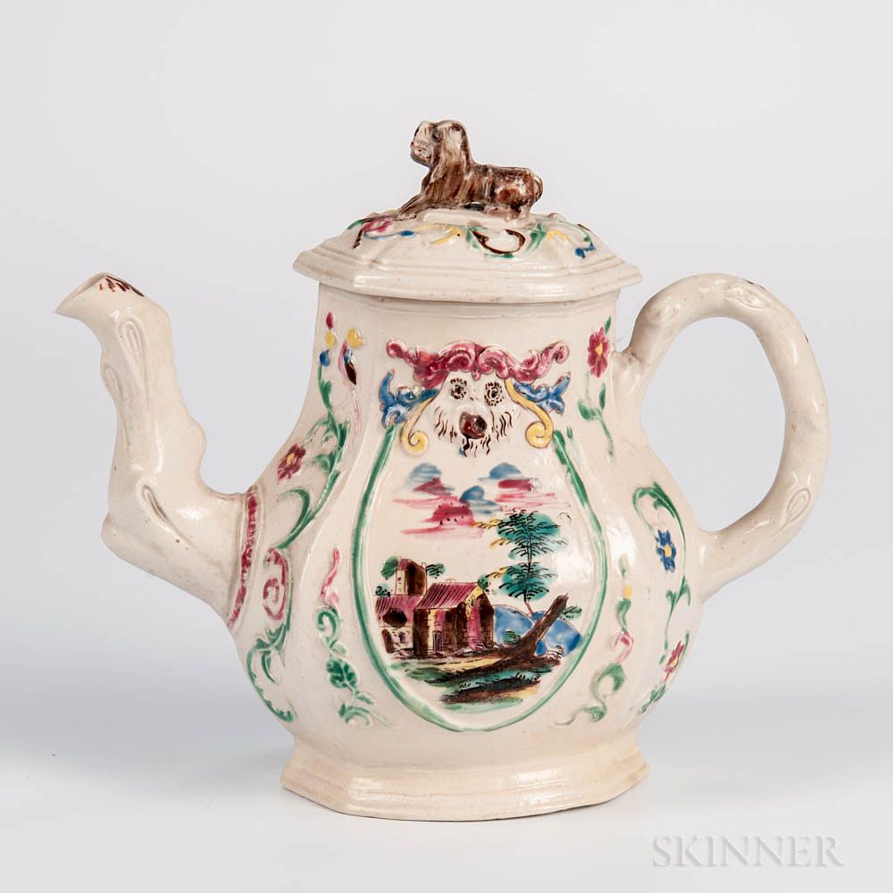 Appraisal: Staffordshire White Salt-glazed Stoneware Teapot and Cover Staffordshire White Salt-glazed