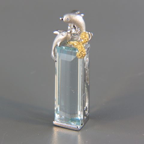 Appraisal: Aquamarine Diamond Pendant emerald cut carat gem with diamonds above