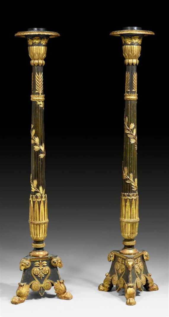 Appraisal: PAIR OF PAINTED PORTE-TORCHERES A L'ANTIQUE Empire Paris circa Fluted