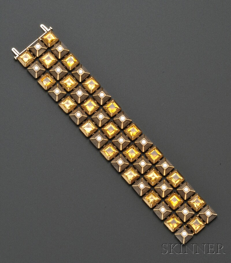 Appraisal: Citrine and Diamond Gridlock Strap Bracelet Marilyn Cooperman the highly