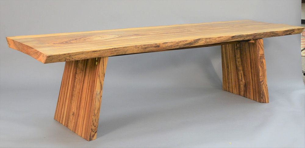 Appraisal: Exotic free-edge wood slab dining table in the manner of