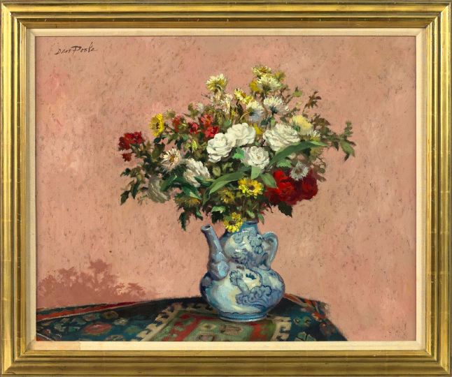 Appraisal: Dan Poole American Contemporary Flowers in a Teapot oil on