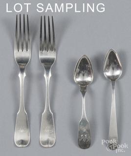 Appraisal: Coin silver spoons and fork Sterling silver flatware to include