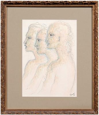 Appraisal: Drawing signed quot C Grousett quot three women in profile