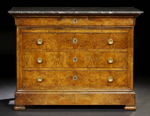 Appraisal: Charles X Walnut and Marble-Top Commode mid- th century and