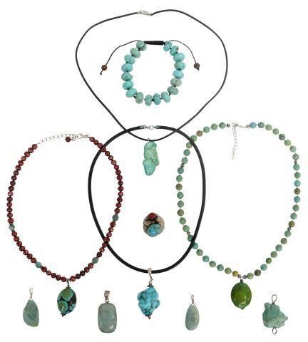 Appraisal: lot Beaded jewelry including turquoise green hardstone and colored pearls