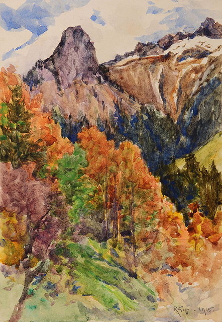 Appraisal: COLONEL ROBERT GOFF - A mountain landscape signed with initials