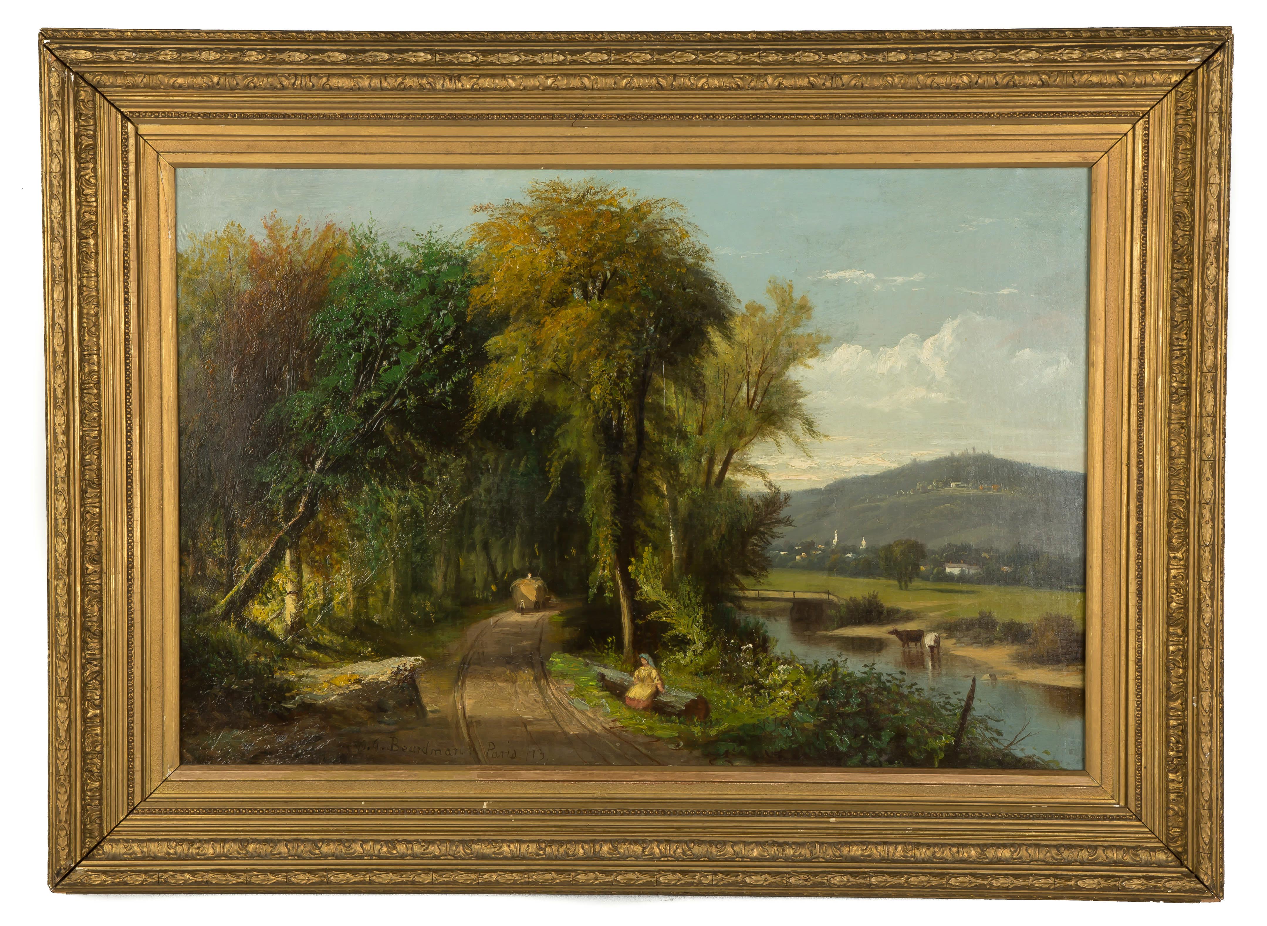 Appraisal: William G Boardman American - Hay Wagon on a River