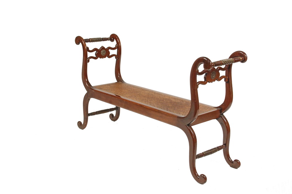 Appraisal: BOSTON WINDOWSEAT - th c Mahogany Bench with Arms Regency