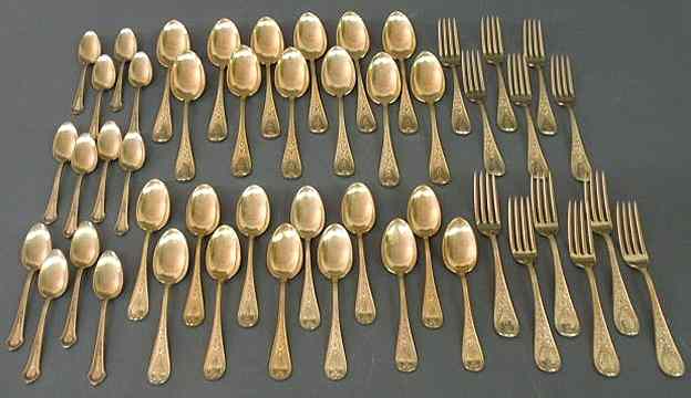 Appraisal: Partial sterling silver gold-washed flatware service by Bailey Banks Biddle