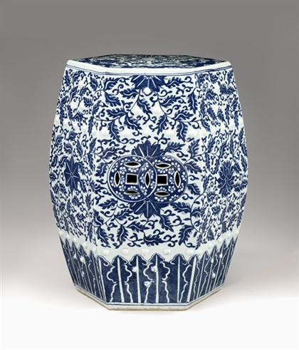 Appraisal: Chinese export porcelain blue white garden seat Of hexagonal form