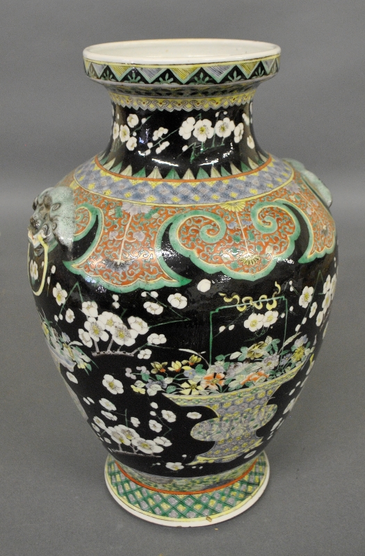 Appraisal: - Chinese porcelain colorful vase decorated with potted flowers on