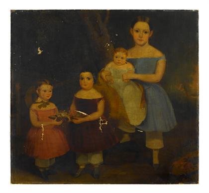 Appraisal: American School th century portrait of three little girls and