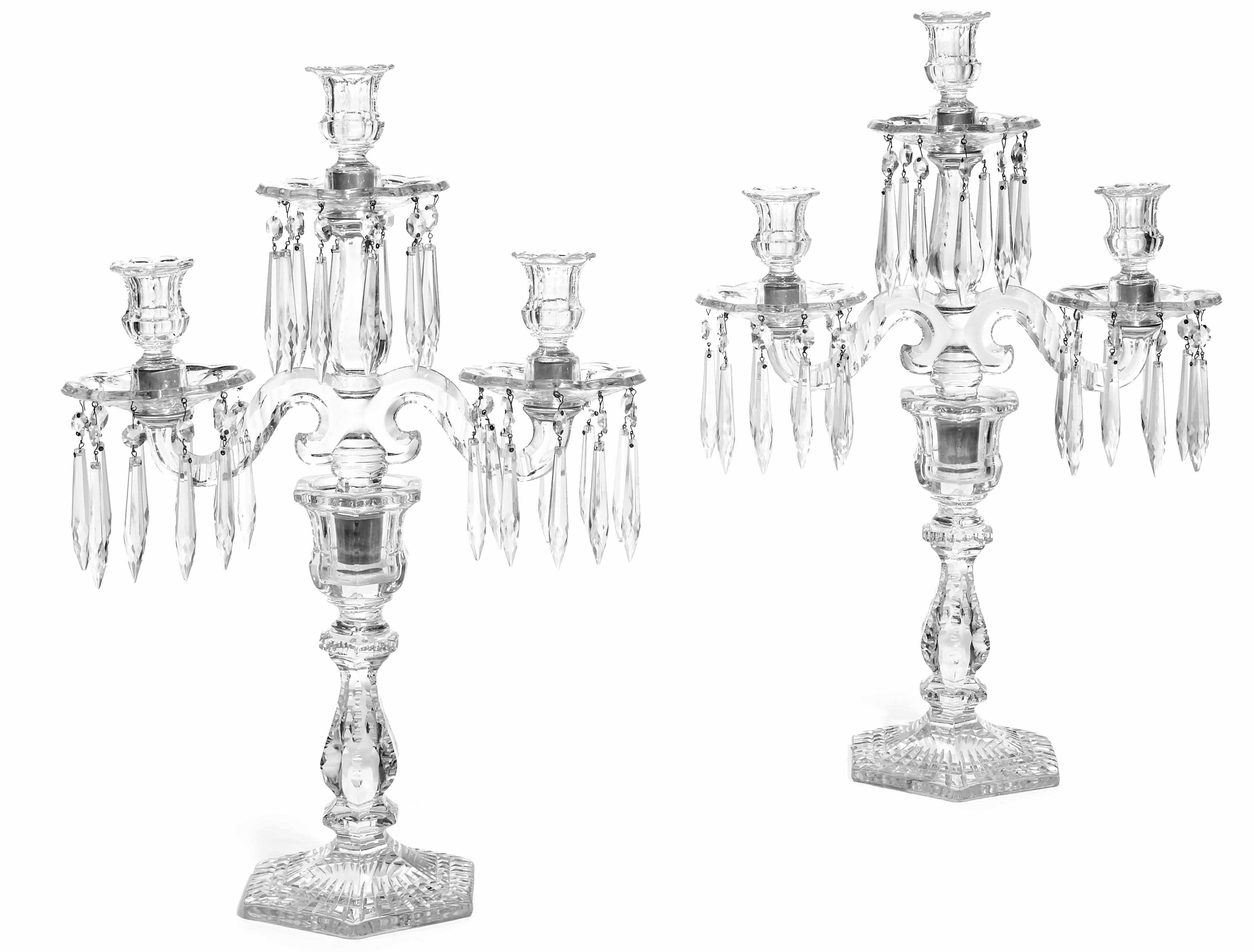 Appraisal: A pair of French molded and cut glass three light