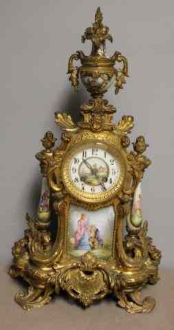 Appraisal: Piece Gilt Metal and Porcelain Clock GarnitureSet From a Larchmont