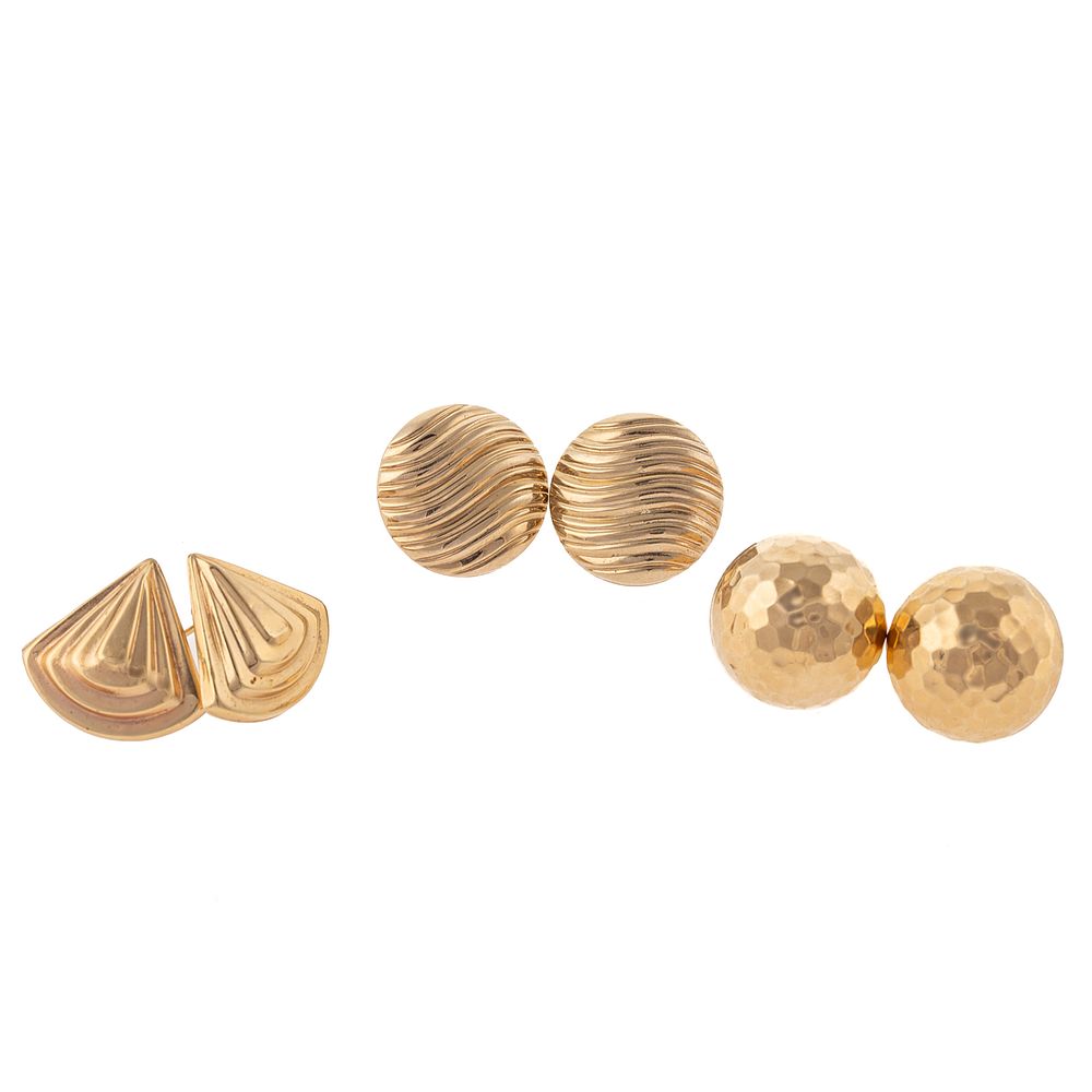 Appraisal: A Trio of Earrings in K Yellow Gold K yellow