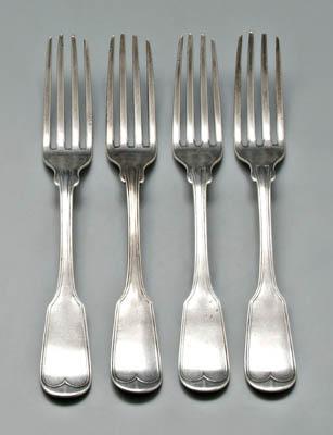 Appraisal: Virginia coin silver forks fiddle handle rounded fins thread borders