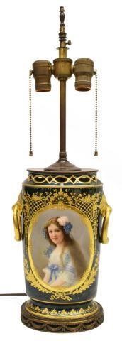 Appraisal: Porcelain urn now fashioned as a two-light table lamp with