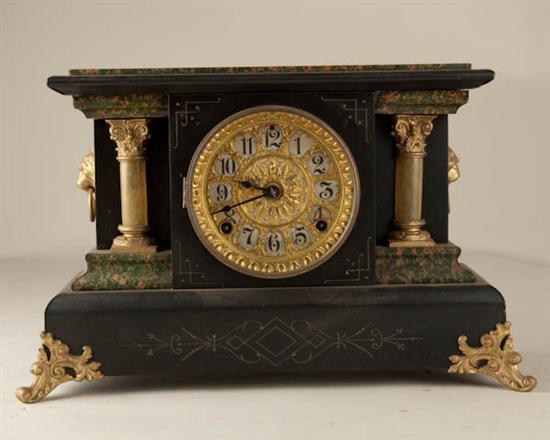 Appraisal: Seth Thomas Clock with Columns marbelized adamantine finish day time