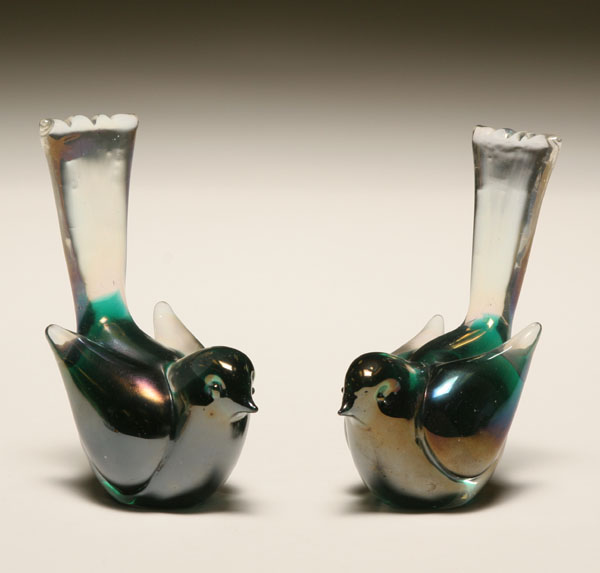 Appraisal: Seguso Iridato Murano art glass bird figures Green shaded bodies