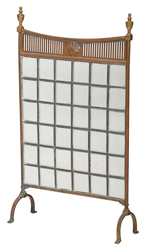 Appraisal: Leaded Glass Fireplace Screen early th century brass frame with